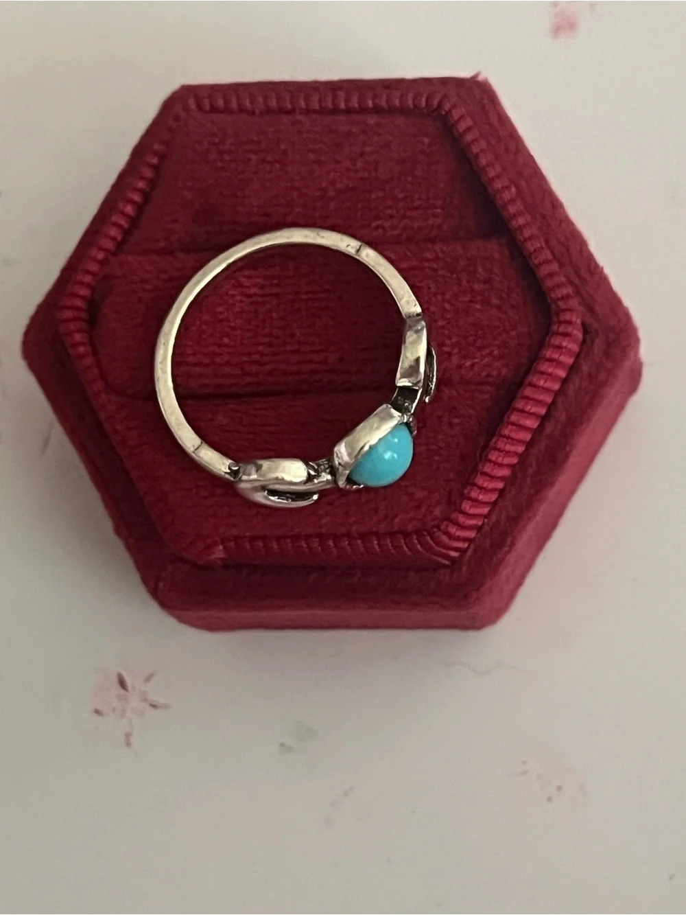 Stainless Steel Silver Bohemian Design Faux Turquoise Statement Ring Size 7